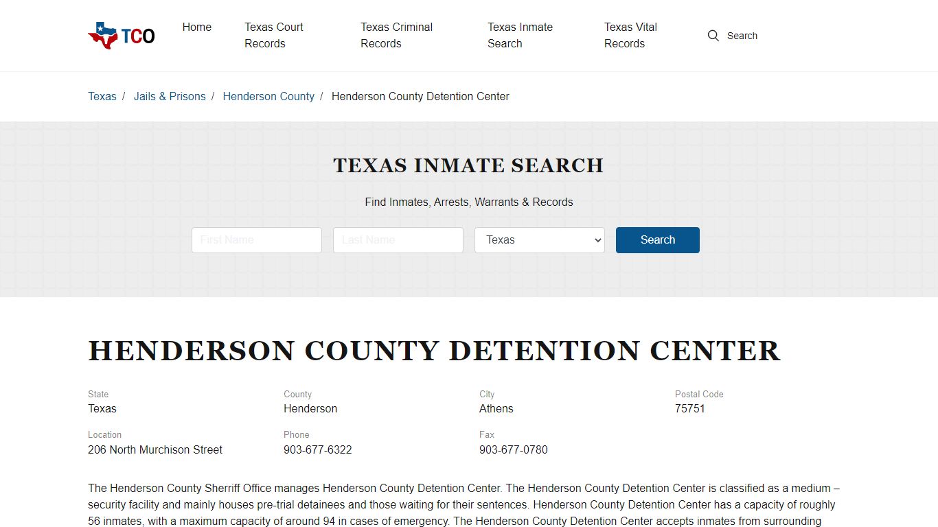 Henderson County Detention Center in Athens, TX - Contact Information ...